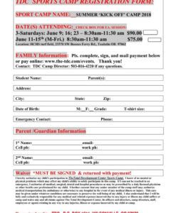 Free Blank Youth Sports Registration Form Template Excel Sample