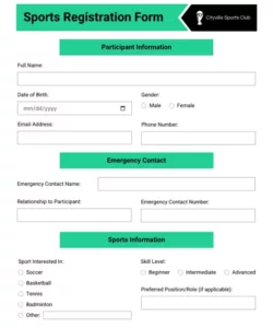Free Blank Youth Sports Registration Form Template Pdf Sample