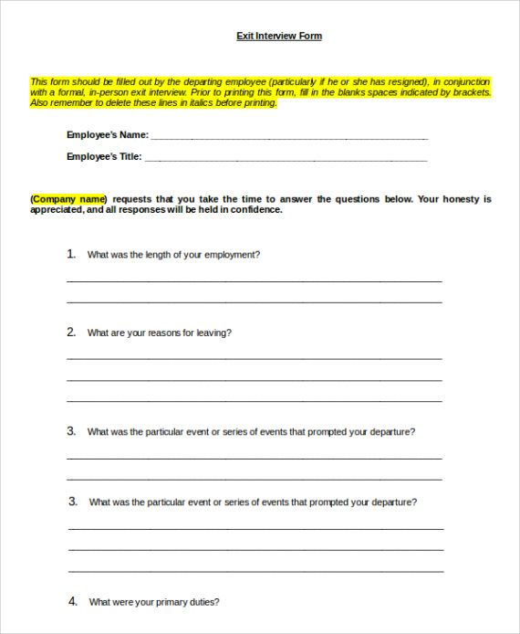 Free Editable Exit Interview Form Template Excel
