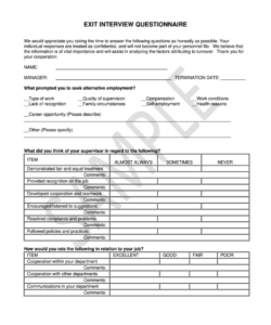 Printable Exit Interview Form Template Excel Sample