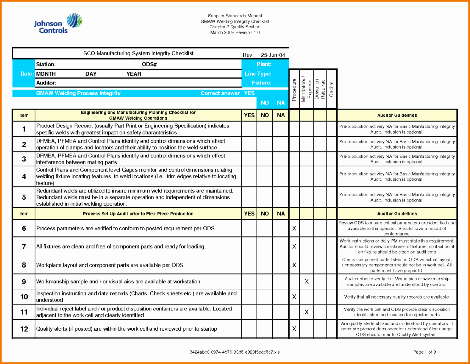 Printable Quality Audit Form Template Doc Sample