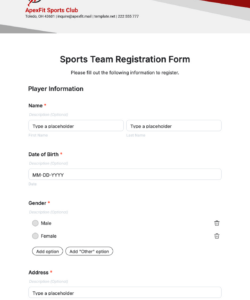 Printable Youth Sports Registration Form Template Word