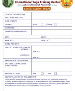 Yoga Registration Form Template Excel