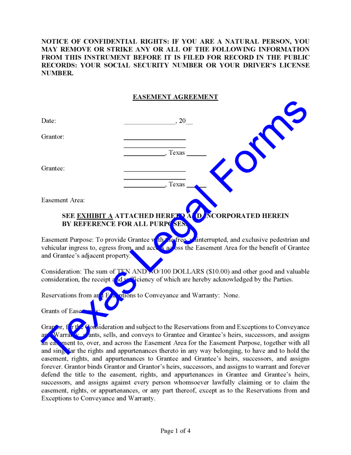 Blank Easement Agreement Between Neighbors Template Word