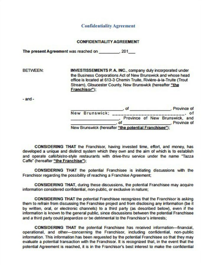 Blank International Non Disclosure Agreement Template Doc