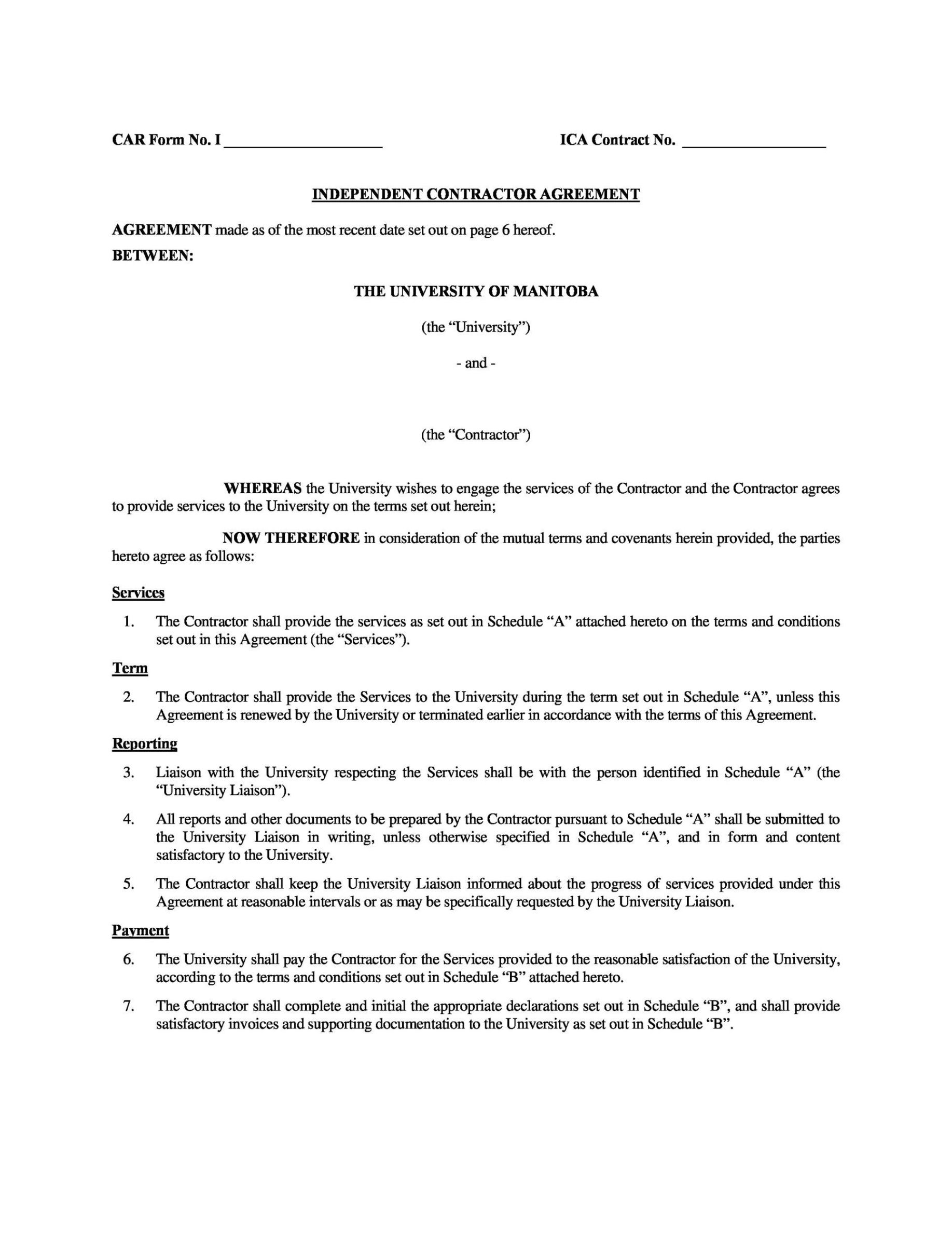 Blank Real Estate Independent Contractor Agreement Template