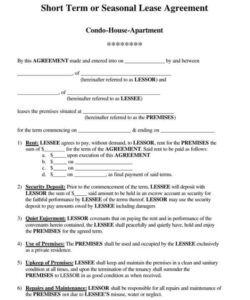 Blank Short Term Lease Agreement Template Pdf Sample