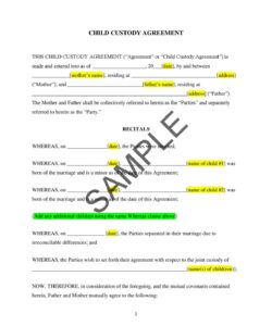 Child Custody Agreement Without Court Template