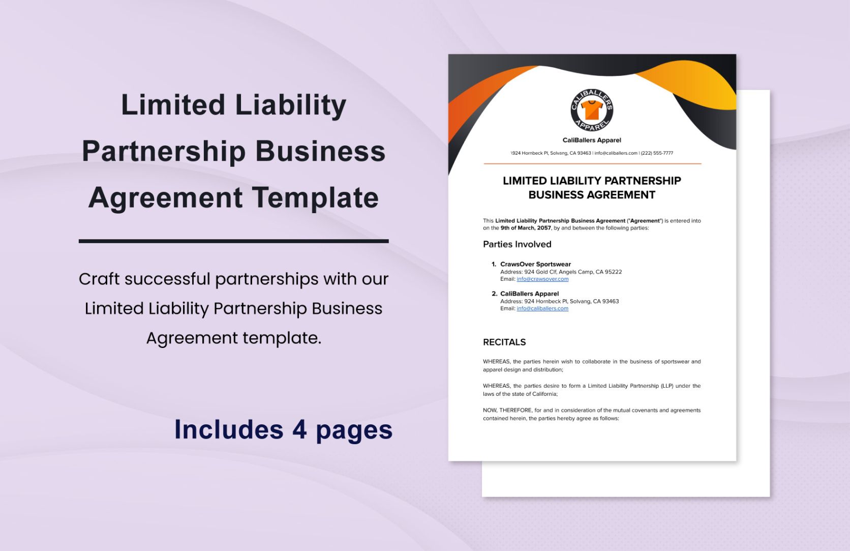 Editable 50 50 Business Partnership Agreement Template