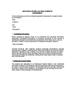 Editable Non Compete Confidentiality Agreement Template Doc Sample