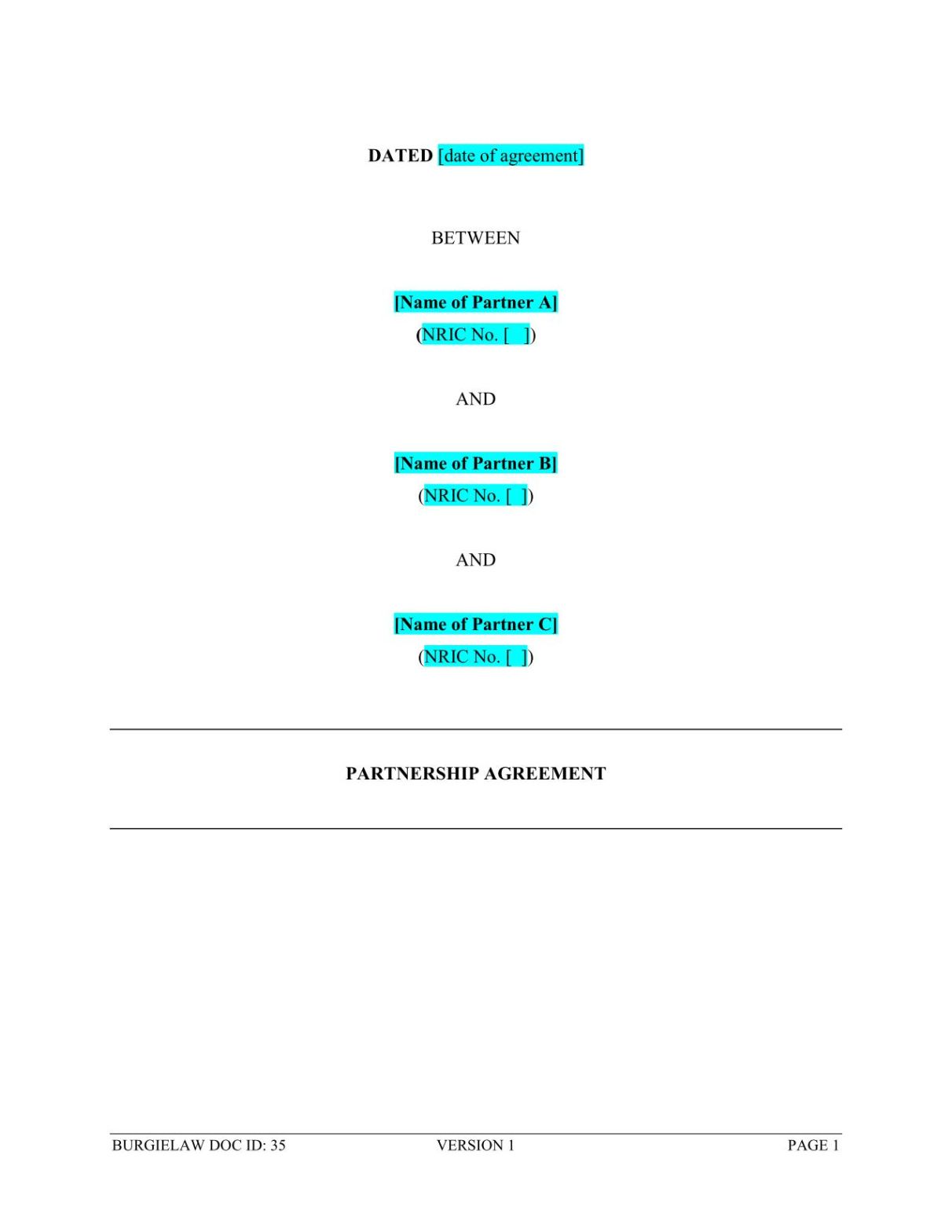 Free Blank 3 Person Partnership Agreement Template Pdf Sample