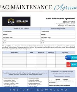Free Blank Commercial Hvac Maintenance Agreement Template Excel