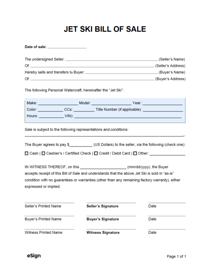 Free Blank Jet Ski Rental Agreement Template Excel Sample