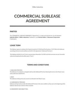 Free  Commercial Property Sublease Agreement Template Excel Sample