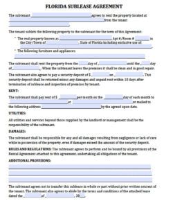 Free  Commercial Property Sublease Agreement Template Excel Sample