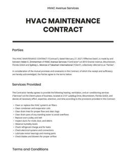Free Custom Commercial Hvac Maintenance Agreement Template Excel Sample