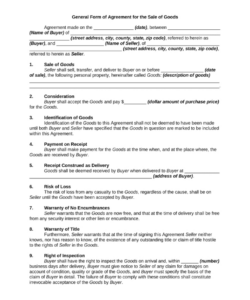 Free Custom Sale Of Goods Agreement Template Excel Sample