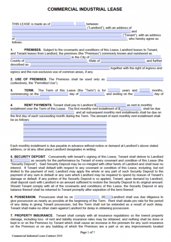 Free Editable Commercial Property Lease Agreement Template Doc