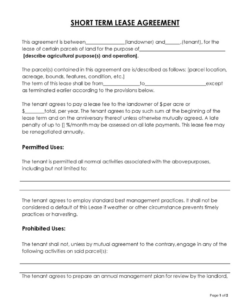 Free Editable Short Term Lease Agreement Template
