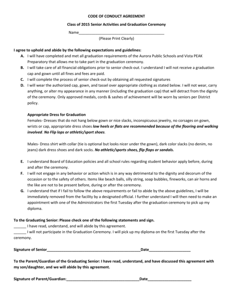 Free Printable Code Of Conduct Agreement Template Word Sample