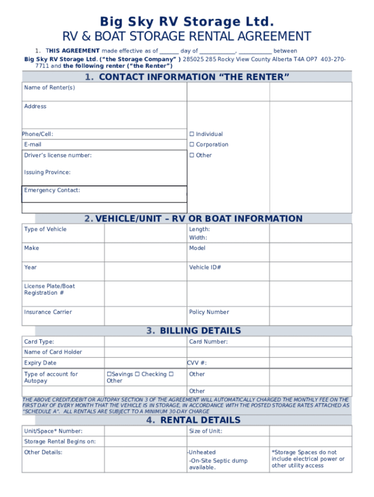 Free Printable Self Storage Rental Agreement Template Word Sample