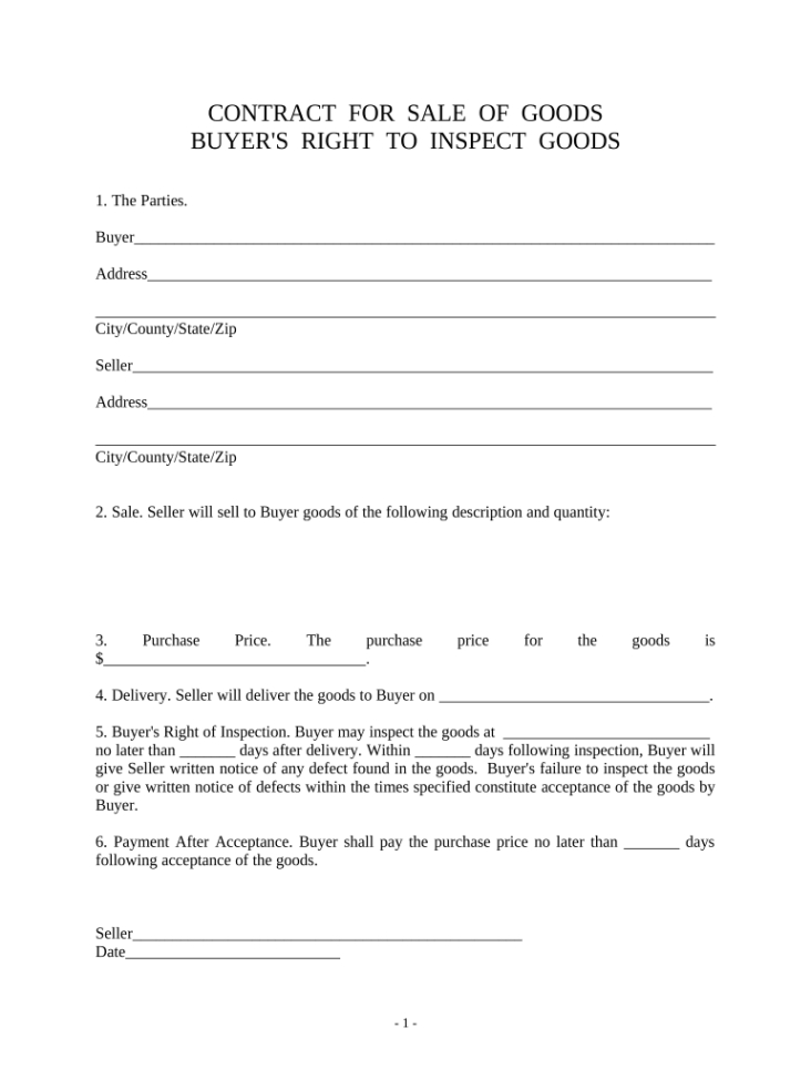 Free  Sale Of Goods Agreement Template Word Sample