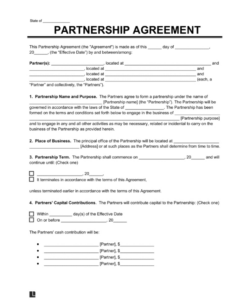 Printable 60 40 Partnership Agreement Template  Sample