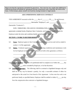 Printable Air Conditioning Service Agreement Template