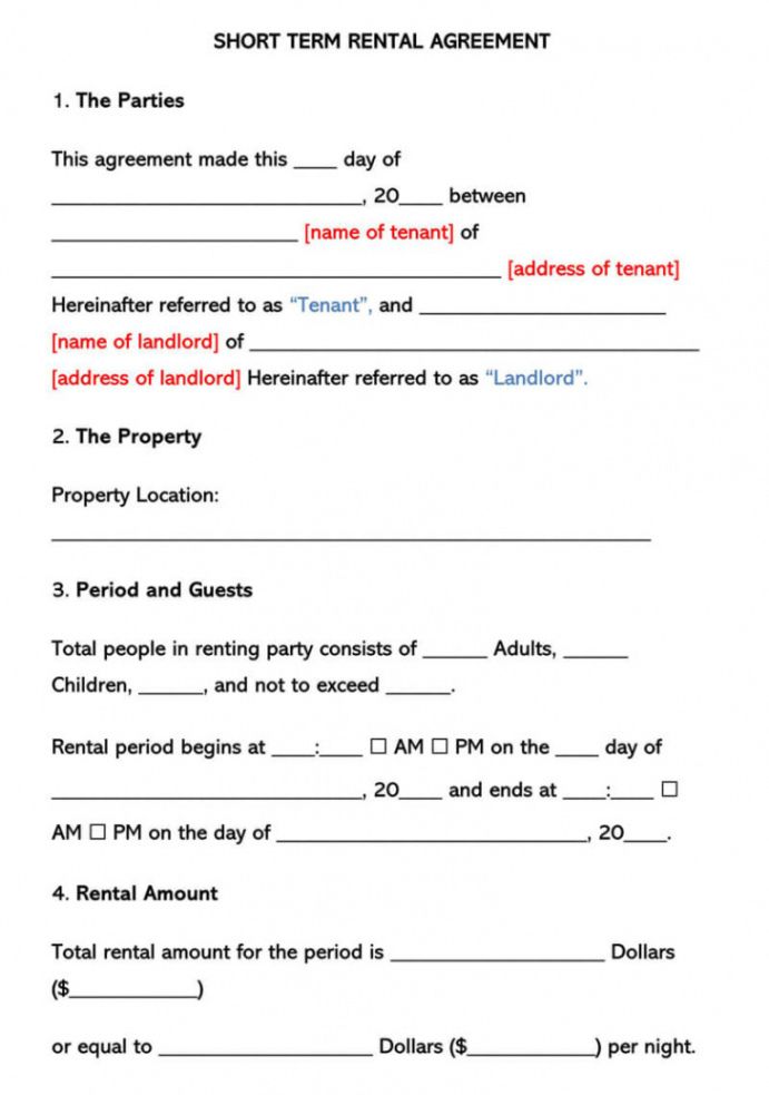 Printable Short Term Lease Agreement Template Pdf Sample