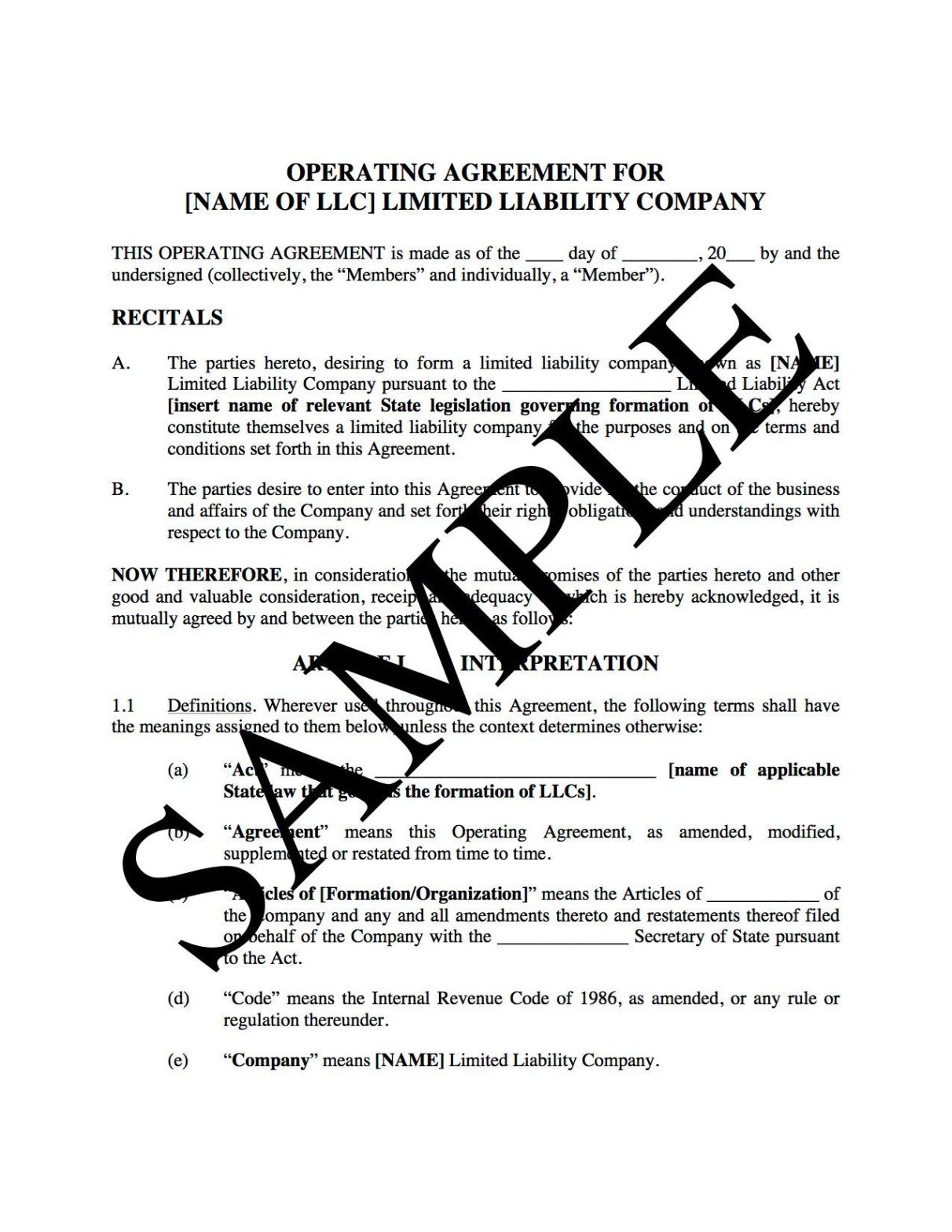 Real Estate Operating Agreement Template Word