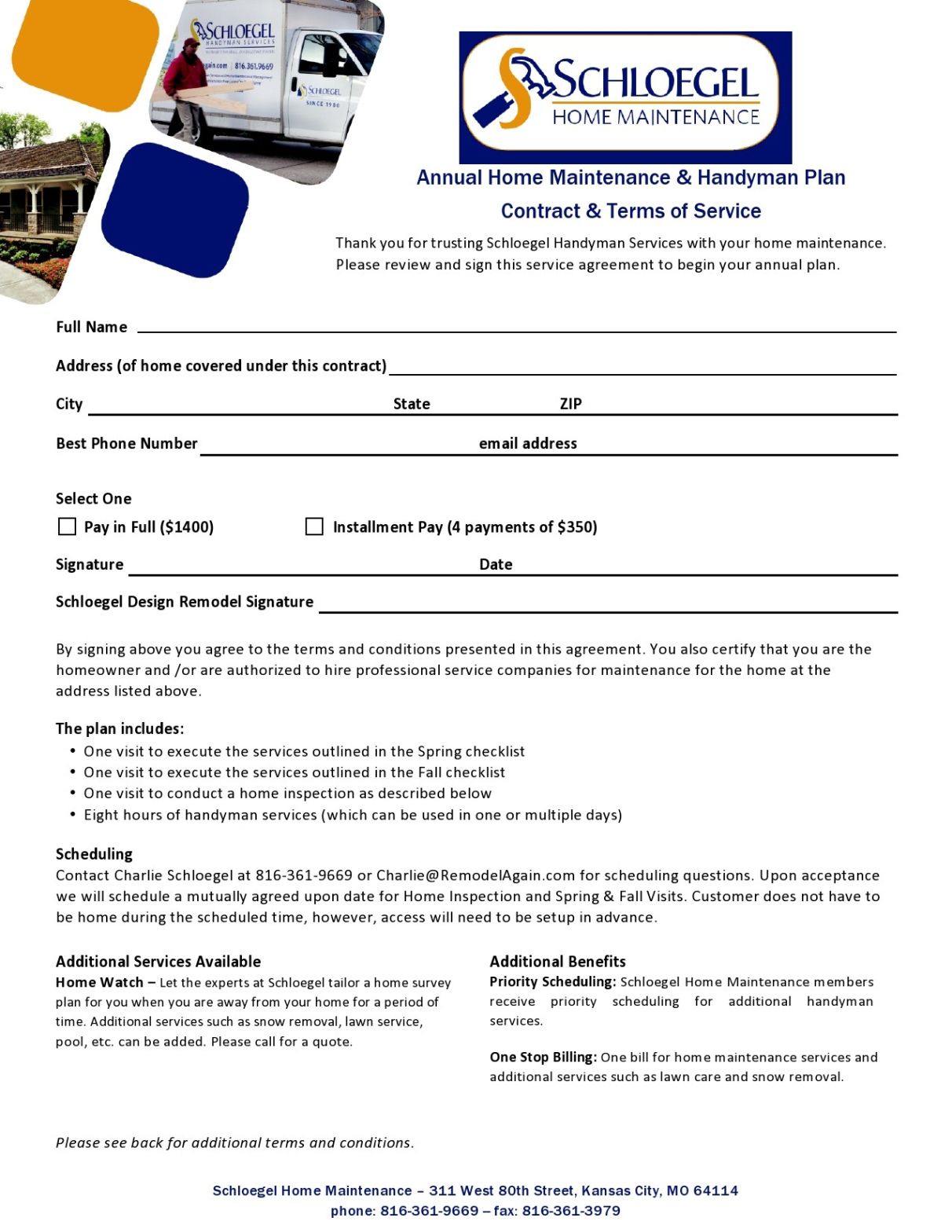 Blank Handyman Service Agreement Template Doc