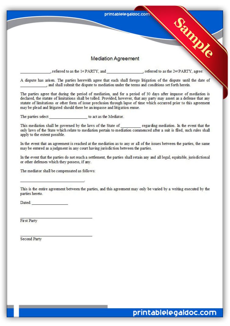 Blank Mediation Settlement Agreement Template Doc