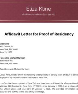 Custom Proof Of Residence Affidavit Template Word Sample