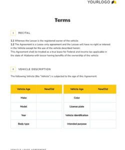 Editable Commercial Vehicle Lease Agreement Template Pdf