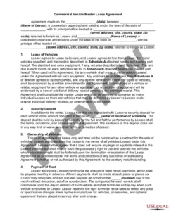 Editable Commercial Vehicle Lease Agreement Template  Sample