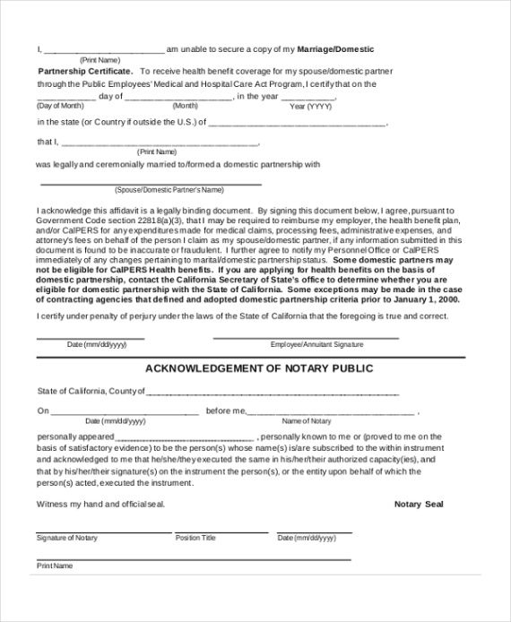 Editable Marriage Witness Affidavit Template Pdf