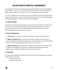 Editable Nail Salon Booth Rental Agreement Template Doc