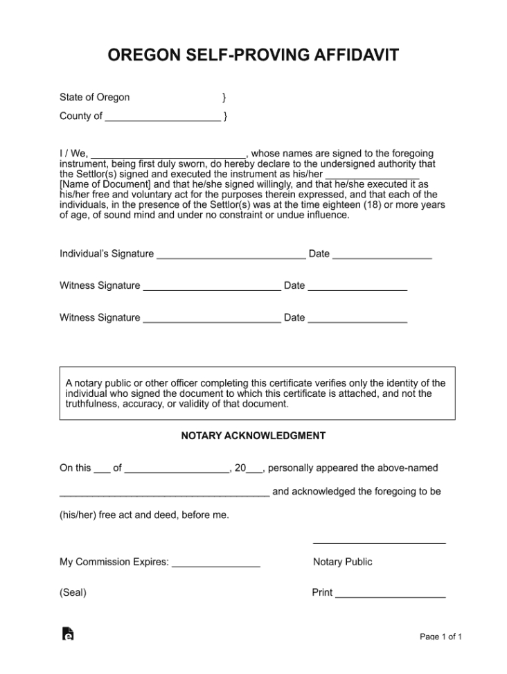 Editable Self Proving Affidavit For Will Template Doc