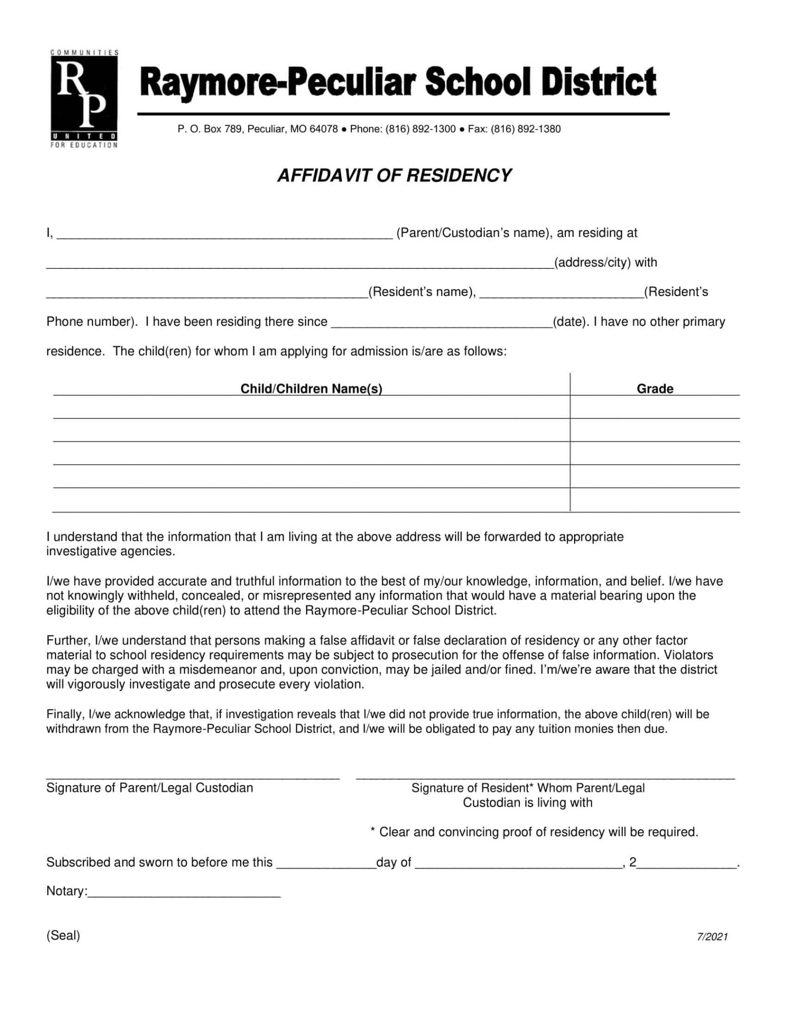 Free Blank Landlord Affidavit Of Residence Template Excel Sample