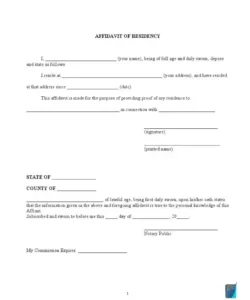 Free Blank Landlord Affidavit Of Residence Template Word