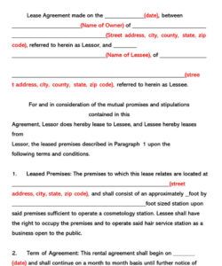 Free Blank Nail Salon Booth Rental Agreement Template