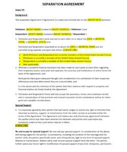 Free Blank Unmarried Separation Agreement Template Doc Sample