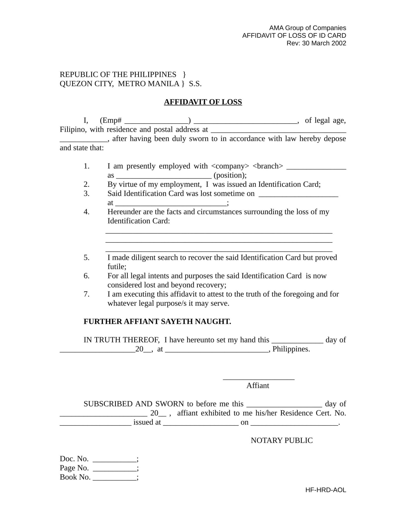 Free Custom Limited Licence Affidavit Template