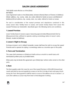 Free Custom Nail Salon Booth Rental Agreement Template Excel
