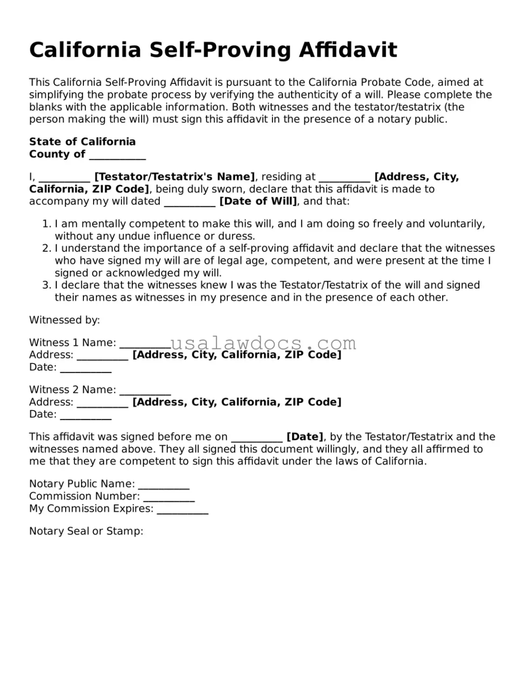Free Custom Self Proving Affidavit For Will Template Word Sample