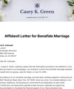 Free  Marriage Witness Affidavit Template Excel Sample