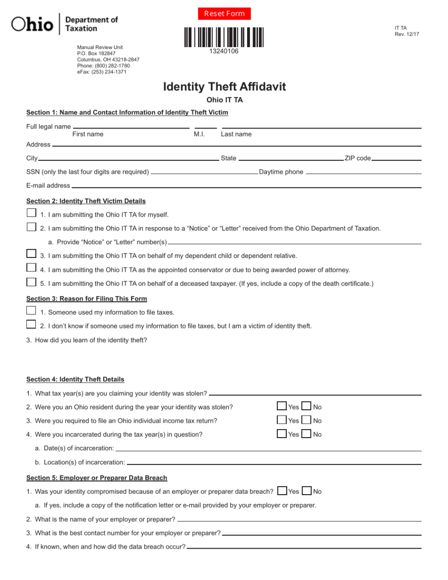 Free Printable Identity Theft Affidavit Template Pdf
