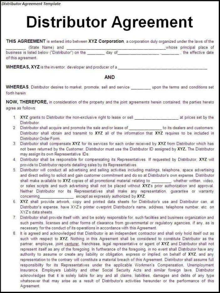 Free Printable Non Exclusive Distribution Agreement Template Doc Sample
