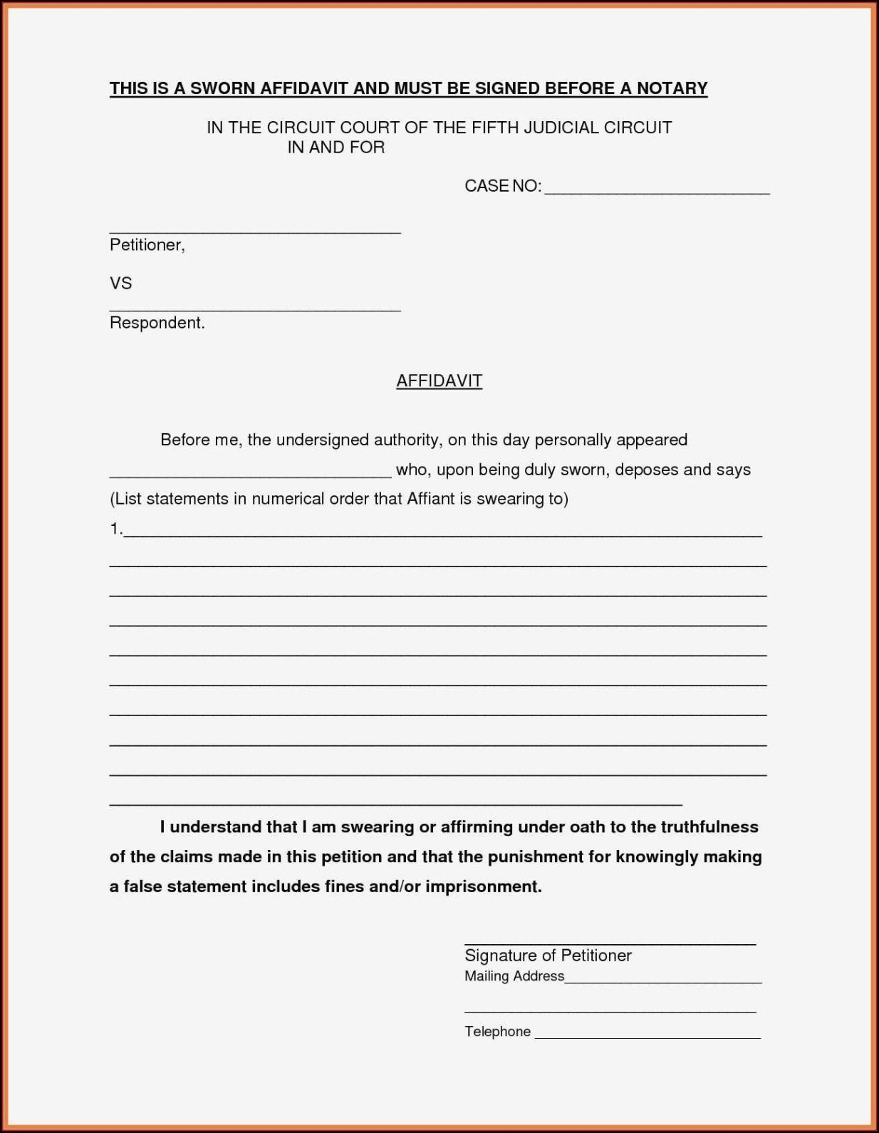 Free Printable Police Station Affidavit Template Excel
