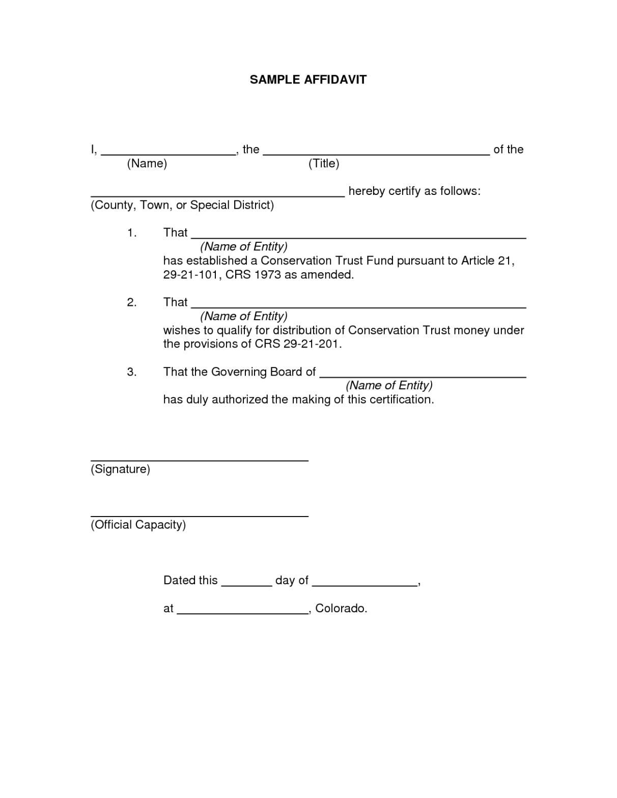 Free Printable Police Station Affidavit Template Word